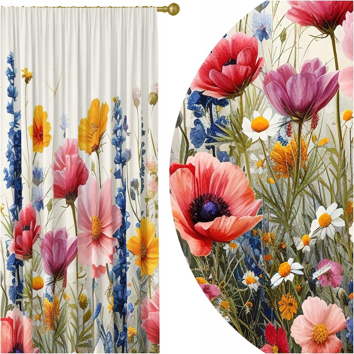 Draperie gata confectionat, HomeView, ZAS285, 100% Poliester, 180g/m2, Simpla, Multicolor, 140x250 cm