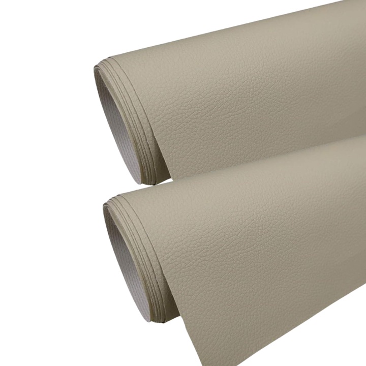 Set 2 Bucati de Folie din Piele Ecologica, Autoadeziva, pentru Reparatie Canapea, Fotolii, Scaune, Interior Autoturism, 50 x 138 cm, Crem Inchis - MaffStuff