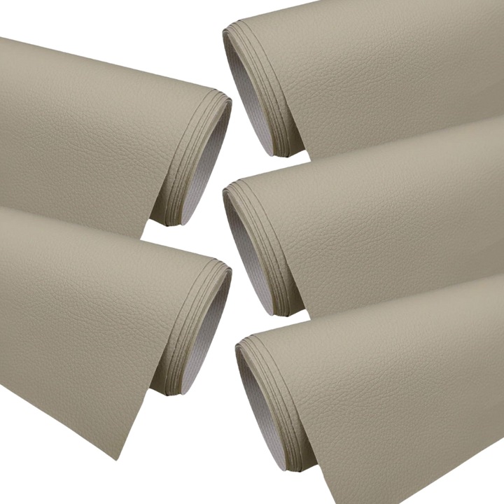 Set 5 Bucati de Folie din Piele Ecologica, Autoadeziva, pentru Reparatie Canapea, Fotolii, Scaune, Interior Autoturism, 50 x 138 cm, Crem Inchis - MaffStuff
