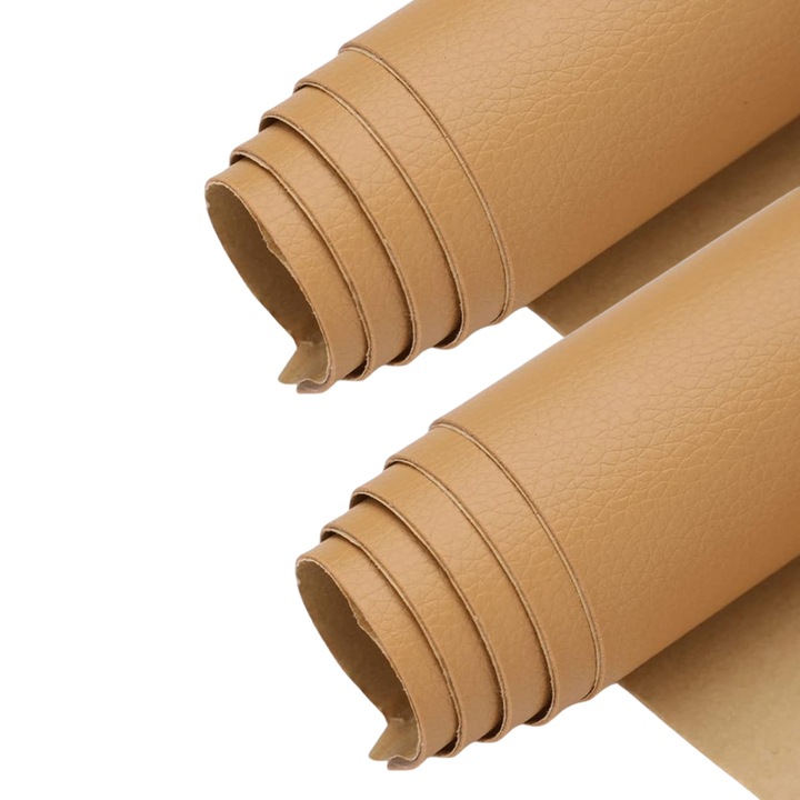 Set 2 Bucati de Folie din Piele Ecologica, Autoadeziva, pentru Reparatie Canapea, Fotolii, Scaune, Interior Autoturism, 50 x 138 cm, Bej - MaffStuff