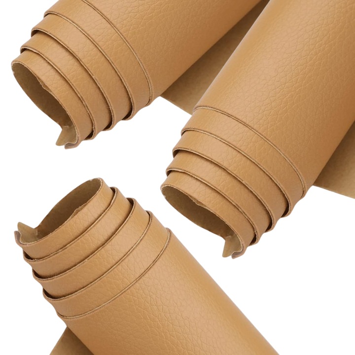 Set 3 Bucati de Folie din Piele Ecologica, Autoadeziva, pentru Reparatie Canapea, Fotolii, Scaune, Interior Autoturism, 50 x 138 cm, Bej - MaffStuff