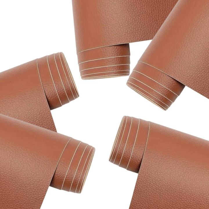 Set 5 Bucati de Folie din Piele Ecologica, Autoadeziva, pentru Reparatie Canapea, Fotolii, Scaune, Interior Autoturism, 50 x 138 cm, Maro Deschis - MaffStuff