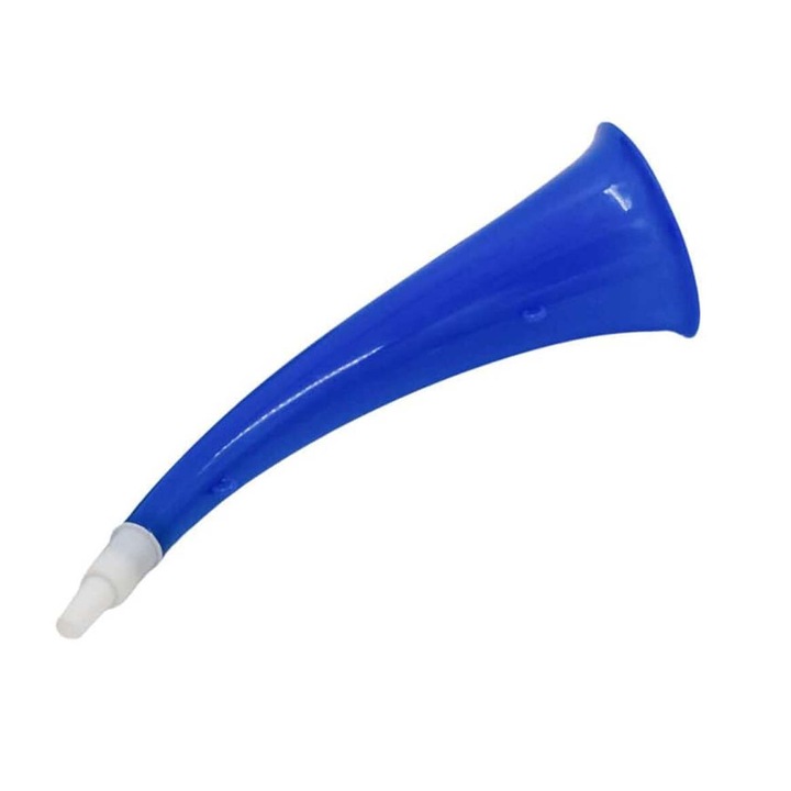 Извит рог Vuvuzela, за партита и поддръжници, стадион, рали, с връв, син, 27 см, Dalimag