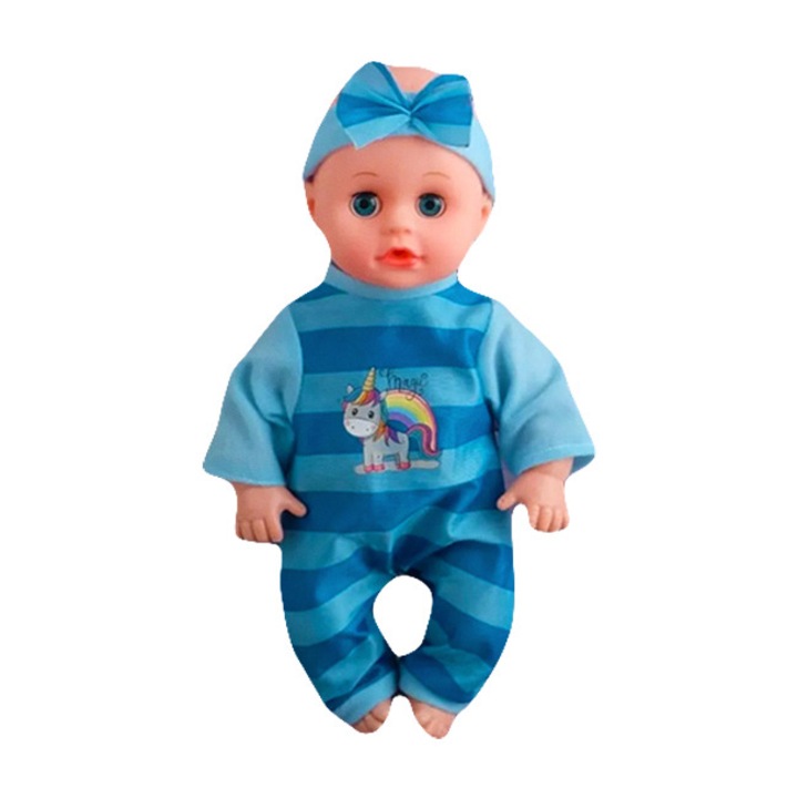 Little Baby Baba, cumisüveggel és kék ruhával, 30 cm