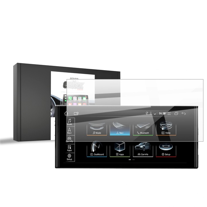 Folie ceramica de protectie pentru display auto Grizz Glass, 12,3", transparenta, set complet de montaj, Pentru Audi A6/C7 2012-2018