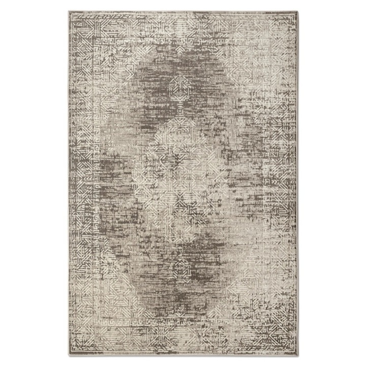 Covor living / dormitor Carpeta Geo 49701-43222, 80 x 150 cm, polipropilena heat-set + poliester acrilic, bej + maro + crem, dreptunghiular