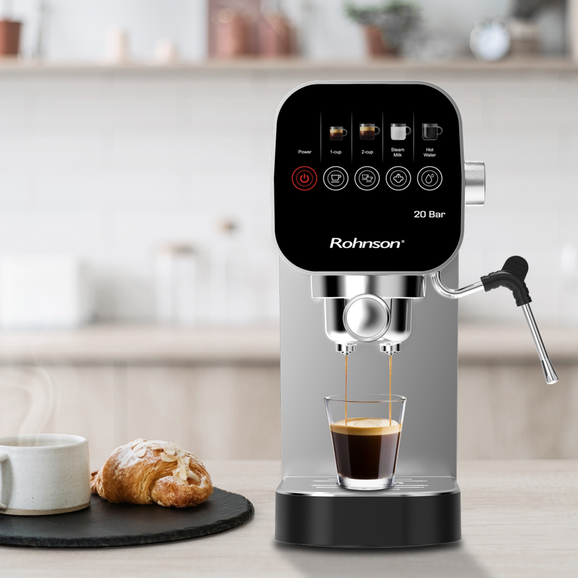 Espressor manual slim, Rohnson R98100, 20 bari, 1.360W, 0, 9 L