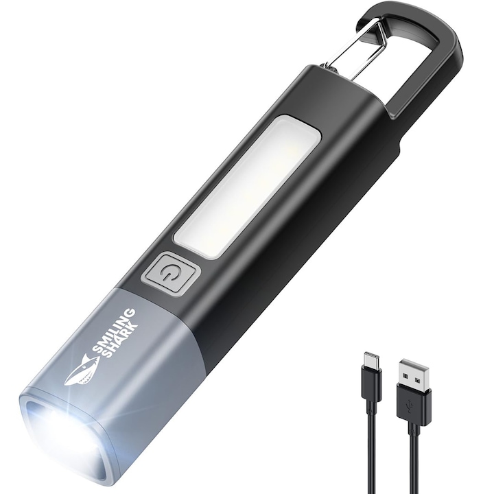 Lampa LED reincarcabila, rezistenta la apa, MOGU, Focalizare cu zoom in 3 moduri, Lumina laterala alba Rezistent la apa, Lanterna EDC puternica, super luminoasa, in aer liber de urgenta, mini-reincarcabila, pentru camping, negru