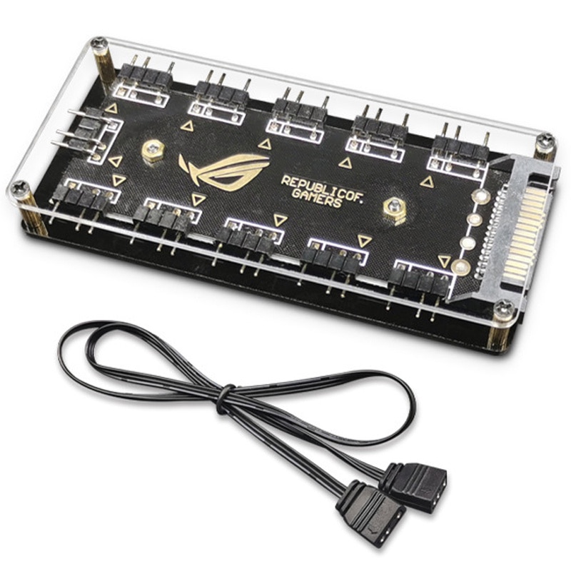 Hub Splitter，MOGU, Adaptor cablu prelungitor de alimentare 5V 3 pini ARGB RGBW Splitter cablu Hub pentru ASUS Aura SYNC RGB 10 SATA LED Strip Light PC RGB Ventilator Cooler