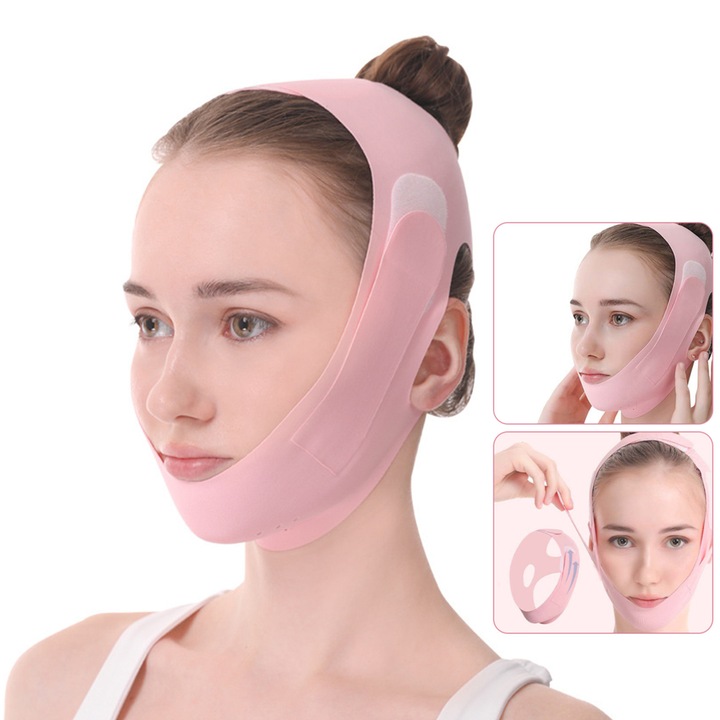Banda faciala pentru lifting si tonus, Axroad Mall, Design ergonomic, Ajustabil si reutilizabil, Confortabila si respirabila, Pentru reducerea si ridicarea barbiei duble, V-shape, Roz