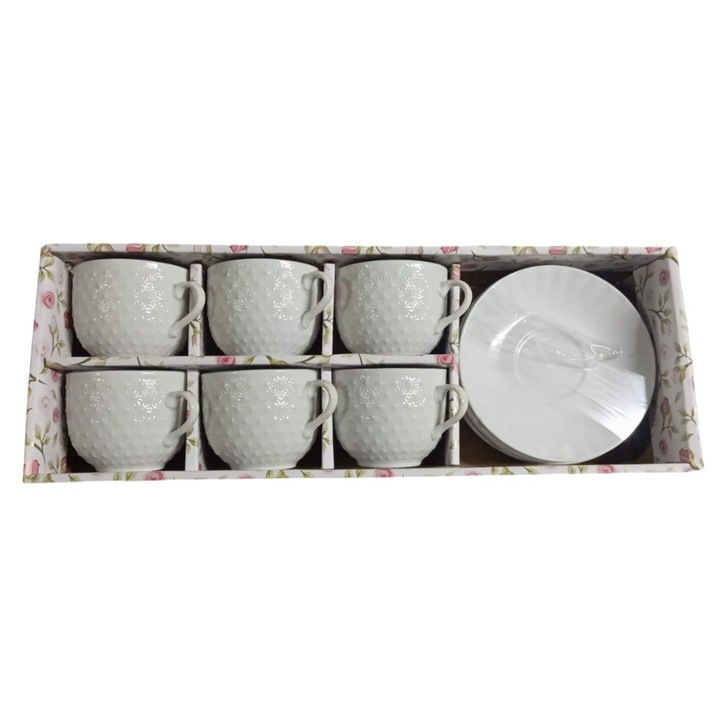 ABS, 6 db csésze + 6 db kerámia tányér készlet, fehér 3d modell