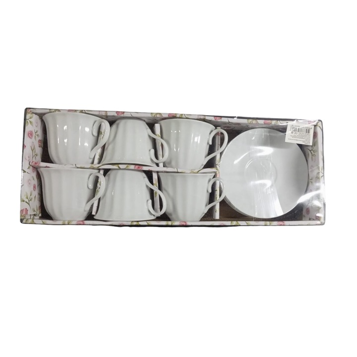 Set 6 cesti + 6 farfurii ceramica model alb dungi