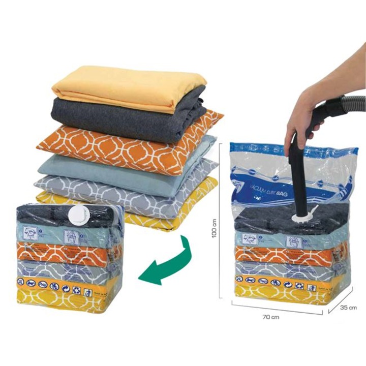 Sac de vidat pentru haine Antbro®, in forma de cub, reutilizabil cu fermoar dublu, transparent, 70x100x35cm