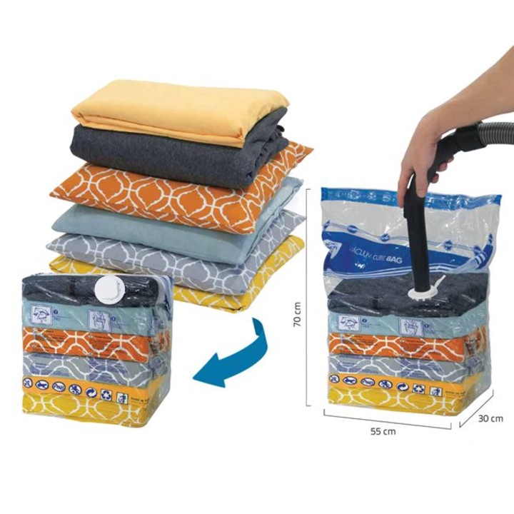 Sac de vidat pentru haine Antbro®, in forma de cub, reutilizabil cu fermoar dublu, transparent, 55x70x30cm