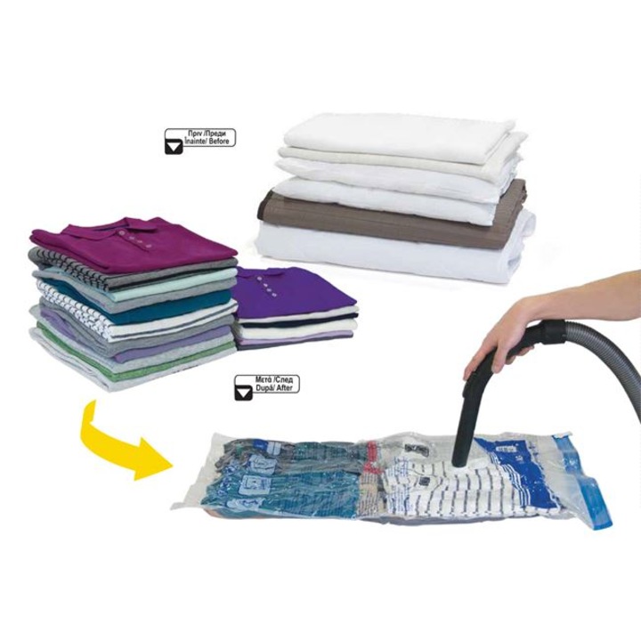 Sac de vidat pentru haine Antbro®, reutilizabil cu fermoar dublu, transparent, 80x60cm