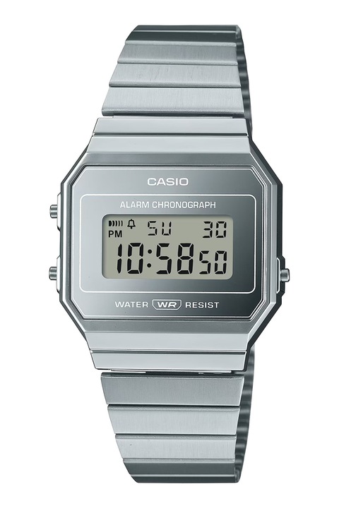 Casio, Ceas digital cu o bratara de otel inoxidabil, Argintiu