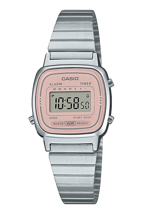 Casio, Digitális karóra rozsdamentes acélszíjjal, Ezüstszín