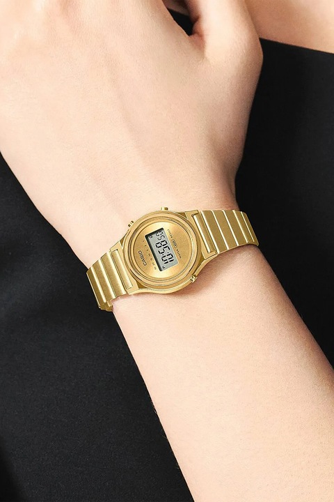 Casio, Ceas digital cu o bratara de otel inoxidabil, Auriu