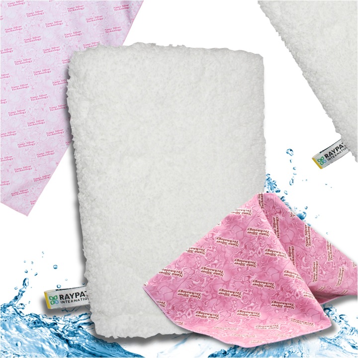 Manusi De Curatat, Raypath, White Nova, Sunbeam Pink, Foarte Absorbante, Ideale Pentru Spalarea Tapiteriei, Protectia Sanatatii Prin Tehnologia Nano Silver, 15 x 22 cm, 38 x 41 cm, Alb
