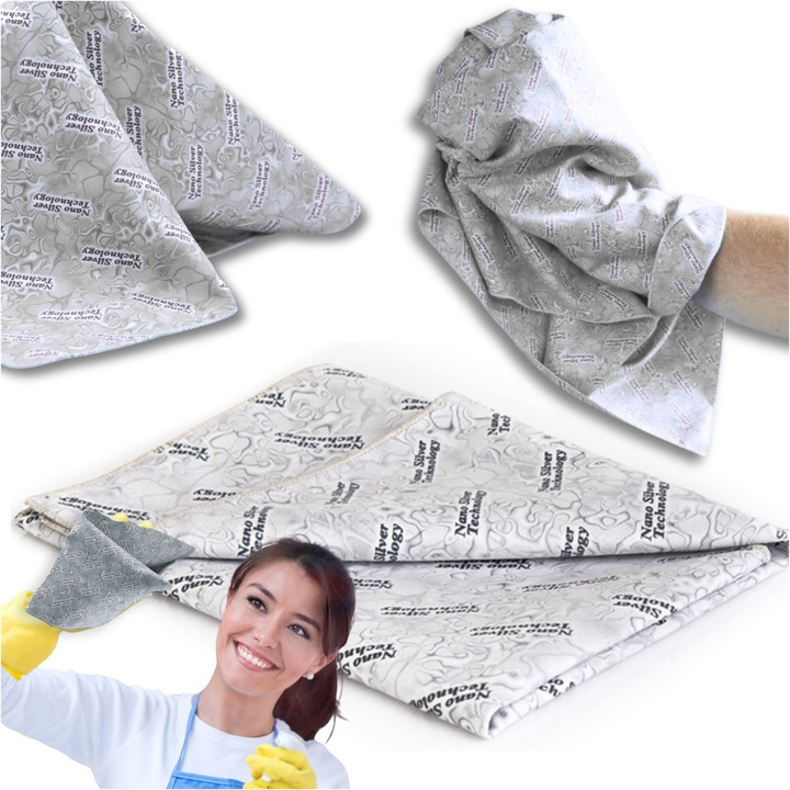 Кърпа, Raypath, Sunbeam Raypath, Синтетични микрофибри, Нано сребърна технология, Висока абсорбция, 38 x 41 см, Сив