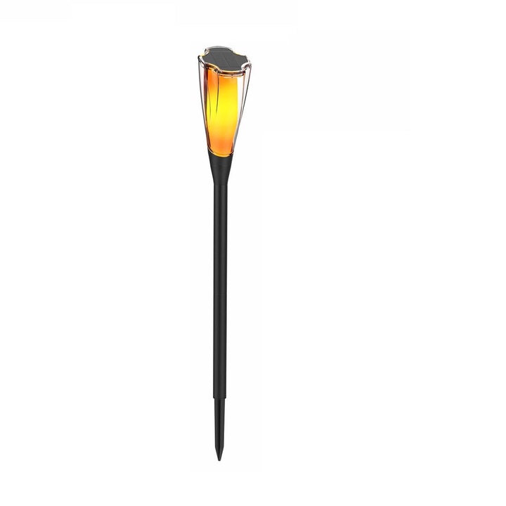 Lampa Solara LED pentru Exterior, cu Flacara Palpaitoare, Autonomie 10 ore, ABS, IP65, 65cm/48cm, Negru