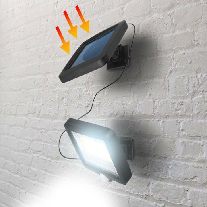 Lampa Solara LED 120 COB, OEM, 6 rács, fény- és mozgásérzékelő, 4.8 m kábelhossz, fehér fény