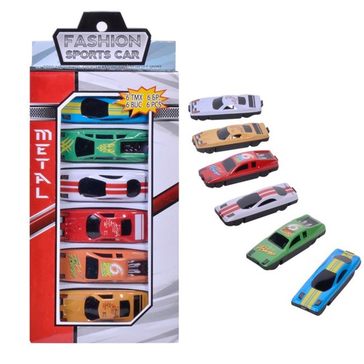 Set de joaca in miniatura Antbro® cu 6 masinute sport tip die cast la scala de 1:64, metalice, multicolore, 7.5 cm