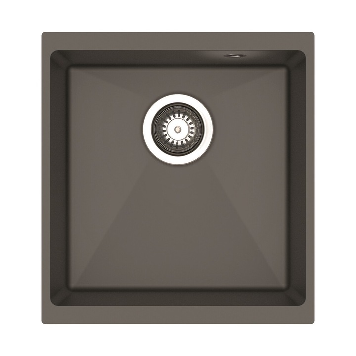 Chiuveta granit Pyramis ITHAKA, dimensiune 400x400mm, adancime 200mm, montare sub blat, finisaj pyragranite Iron grey