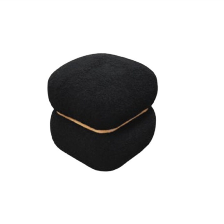 Taburet Mara, structura MDF si blana artificiala neagra, H 36cm/L36cm/36 cm