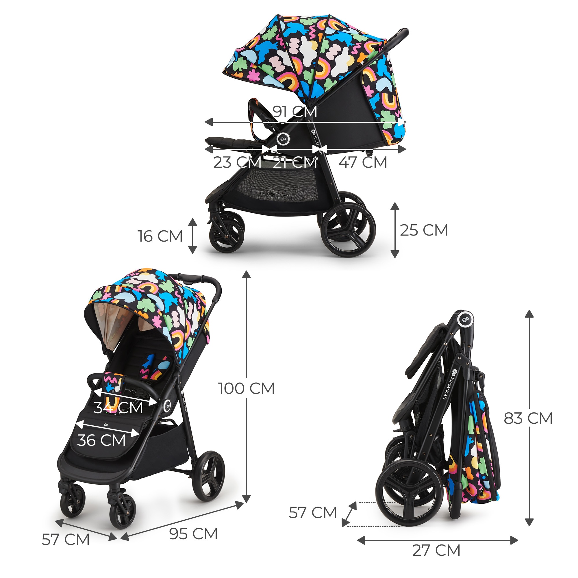 Carucior pentru copii Kinderkraft Grande Plus, Happy Shapes - eMAG.ro