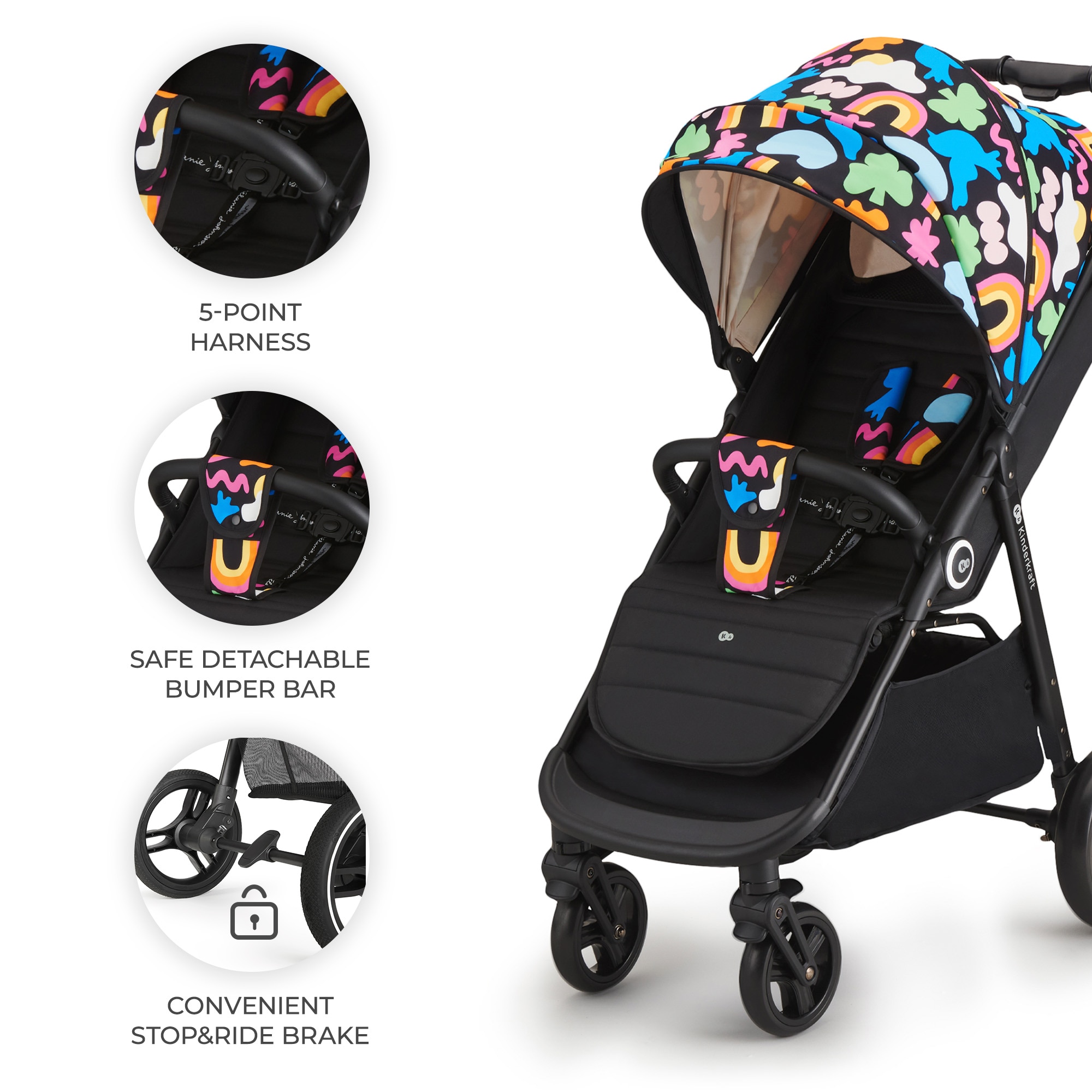 Carucior pentru copii Kinderkraft Grande Plus, Happy Shapes - eMAG.ro