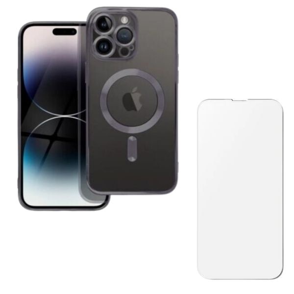 Husa si Folie Protectie pentru iPhone 16 Pro Max, TPU, Protectie si pentru Camera, MagSafe, Anti-Alunecare, Anti-Galbenire, Transparenta cu Margine Neagra