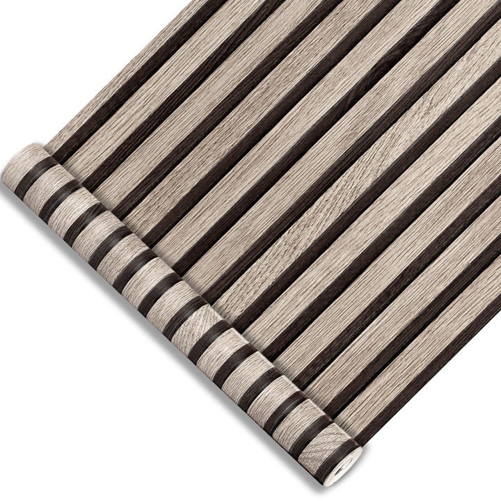 Tapet Autocolant pe rola Scanduri 10m, model panouri de perete din lemn lamele 3D, 0, 45 x 10 m, elegant si modern