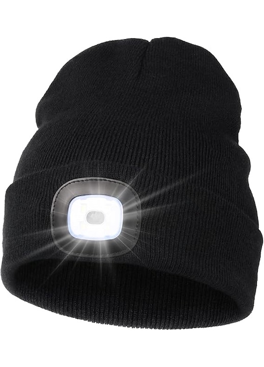 LED sapka, shengji, akril, USB újratölthető zseblámpa, unisex, fekete