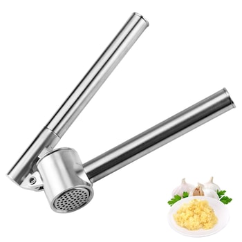 Presa de usturoi, Bztzhm, inox, 18cm, cu recipient detasabil, maner ergonomic