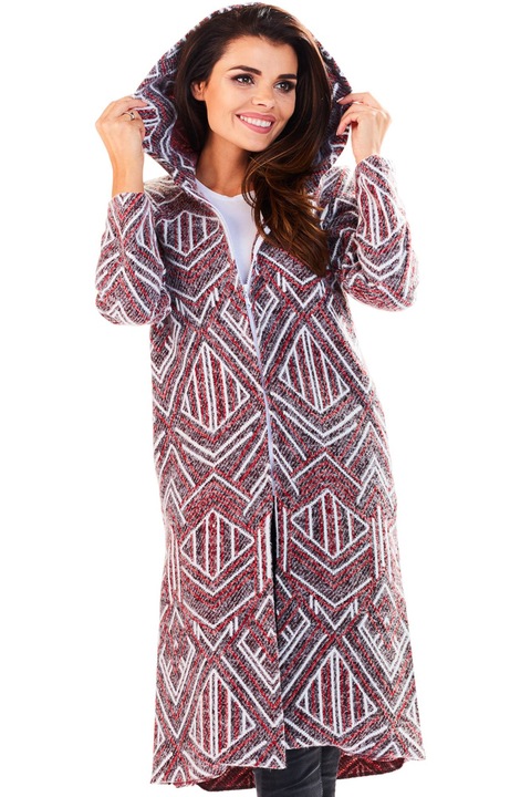 Palton pentru dama InfiniteYou, Poliester/Elastan, Rosu/Gri