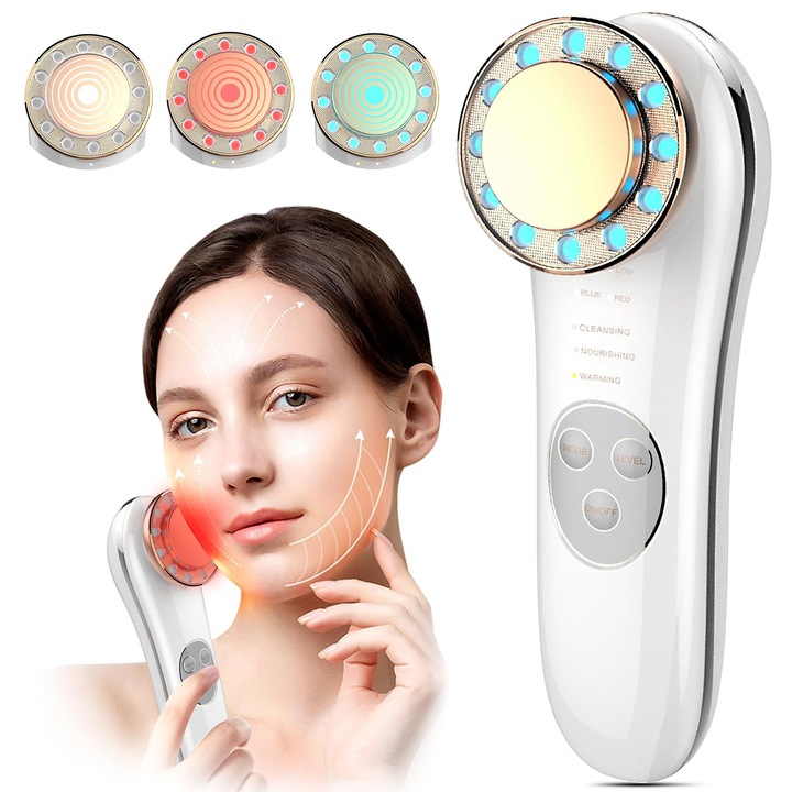 Aparat Pentru Tratament Facial, AYCYKD, Aparat Masaj Facial Si Intinerirea Pielii 5 in 1, Hidratare, Curatare porilor, Mezoterapie si Fototerapie, Masaj facial, Lifting, Micro-curent, Anti-Rid, vibratii EMS