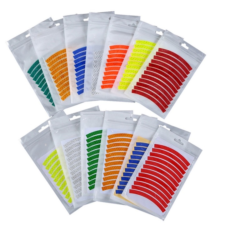Benzile reflectorizante pentru bicicleta, set 12 bucati, rosu/galben/albastru, 8mm
