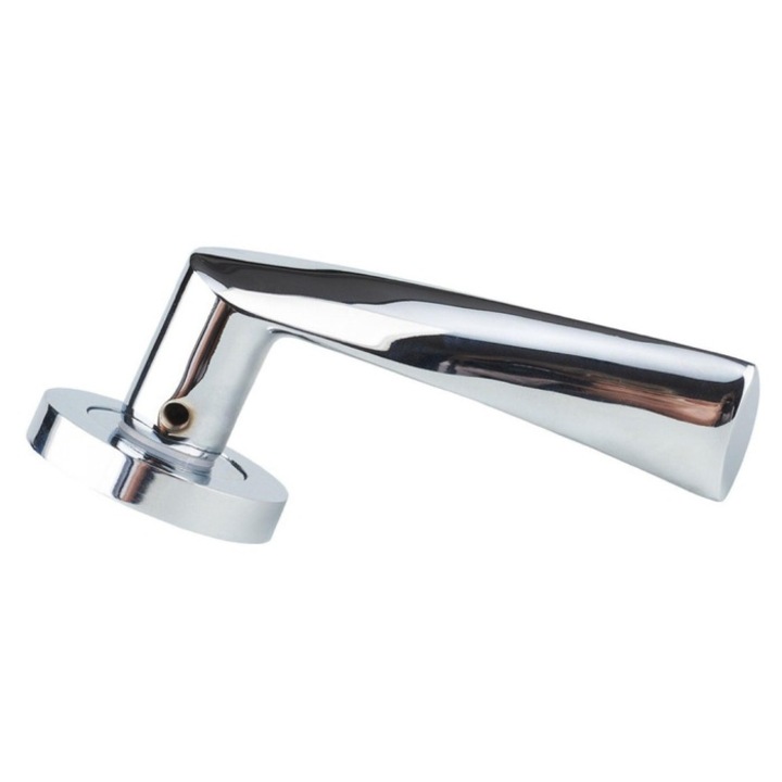 Maner cu rozeta rotunda pentru usa interior, Bravo, zamac, argintiu 130 x 55 mm