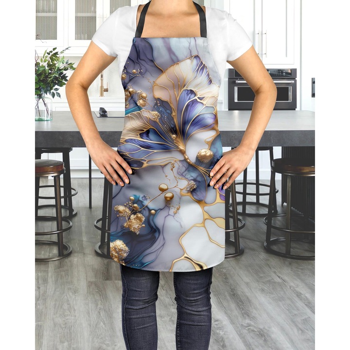 Sort de bucatar, HomeView, ASW183, 100% poliester, impermeabil, rezistent la pete, reglabil, cu buzunar, marime universala, conceput pentru barbati si femei, 72x60 cm, Multicolor