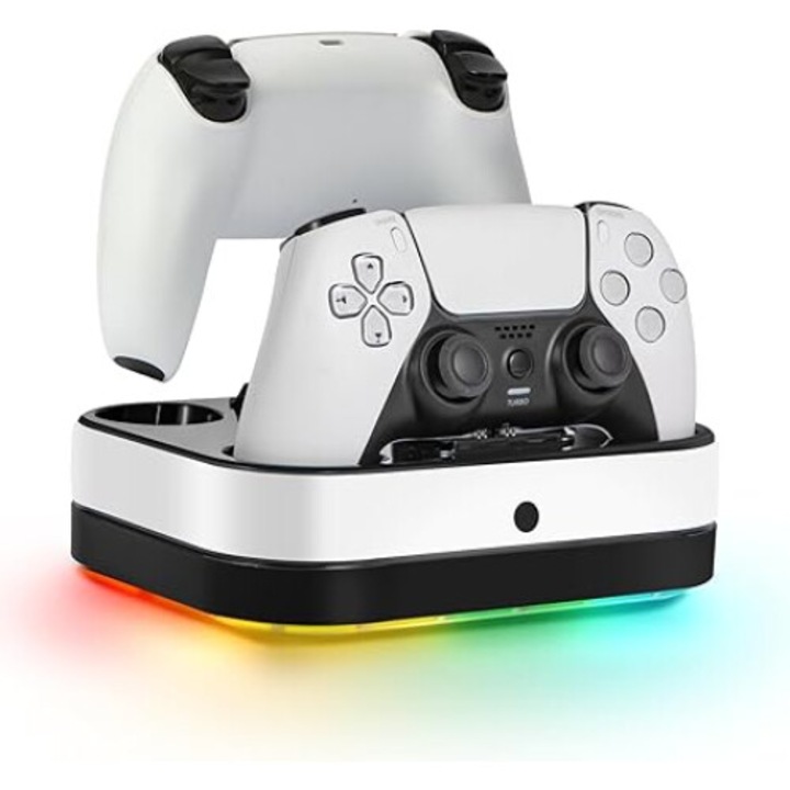 PS5 töltőállomás két DualSense kontrollerhez, 9 RGB fény, Type-C töltőkábel