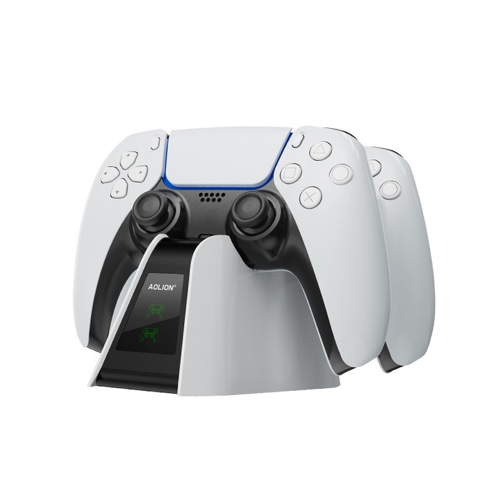 Töltő PS5 kontrollerekhez, töltőállvány 6 LED és RGB móddal, túláram védelem, készlet