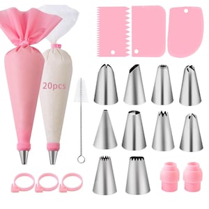 Set 40 accesorii pentru cofetarie/patiserie decorare, Axroad Mall, Materiale sigure de calitate alimentara, Refolosibile, Usor de utilizat si de curatat, Roz