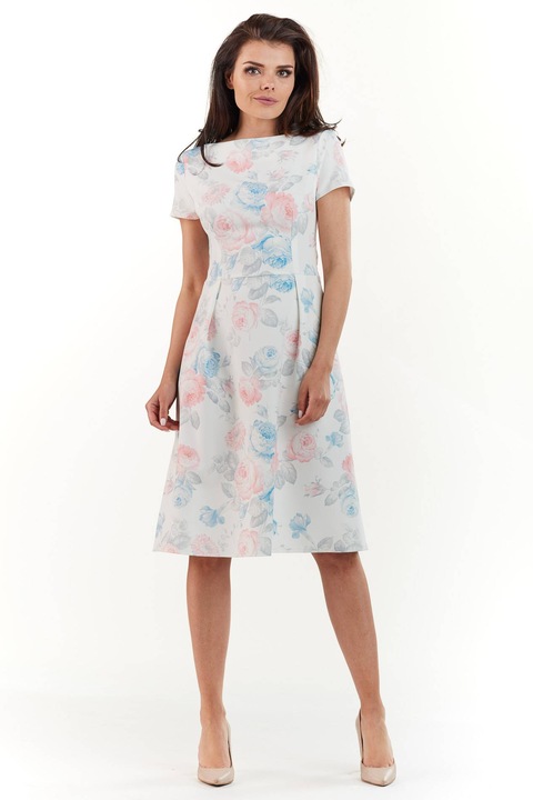 Rochiedama InfiniteYou, Poliester, M163, Alb, Flori pastelate