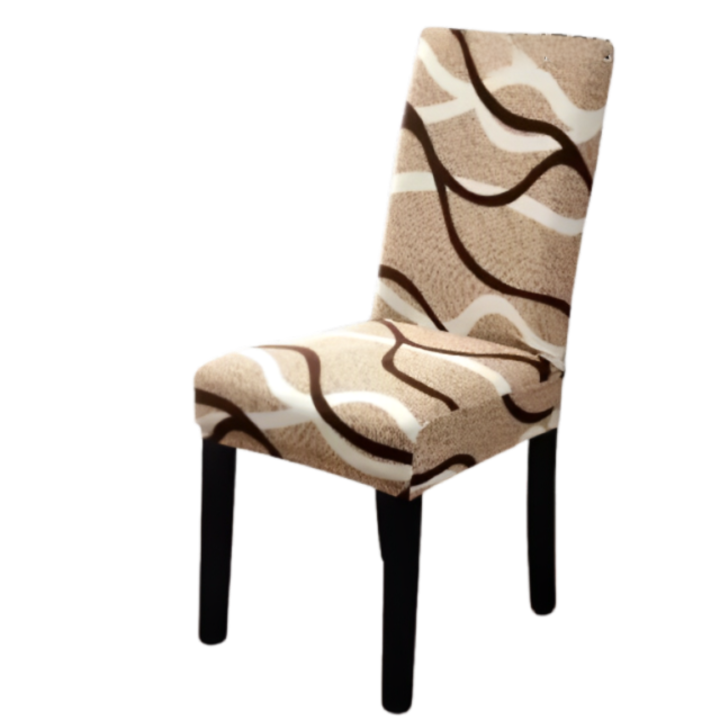 Set 6 huse pentru scaune, Poliester cu Elastan, Imprimeu Valuri, Bej Nuante