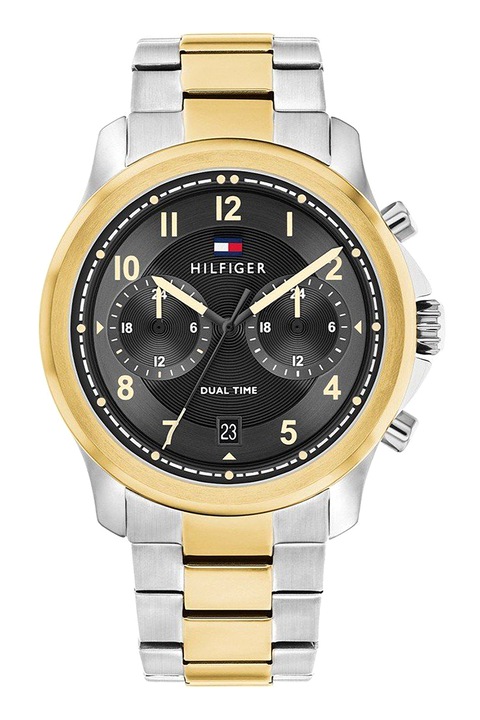 Tommy Hilfiger, Ceas quartz cu o bratara de otel inoxidabil in doua nuante, Argintiu, Auriu