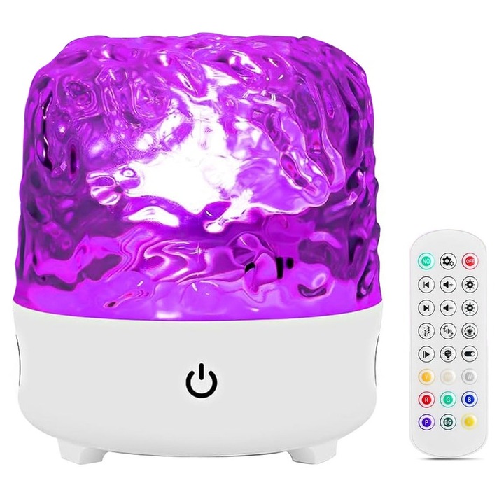 Lampa de veghe, RASK, proiector cu Bluetooth, functii muzicale, 16 color, cu telecomanda, reincarcabila USB, Pentru dormitor, camera de zi, birou, petrecere, ABS, Alb