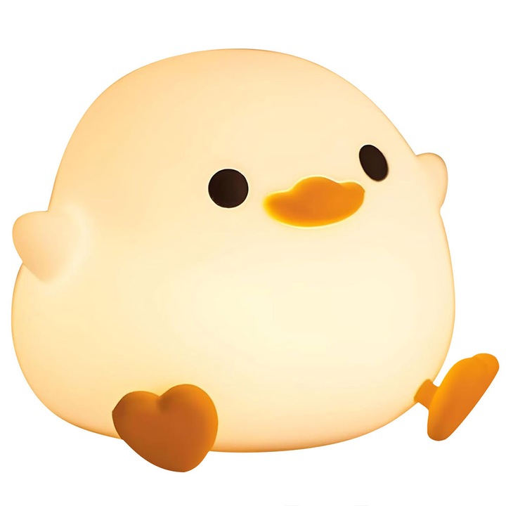 Lampa de veghe pentru copii, RASK, rata, control tactil, silicon lavabil, LED, alb