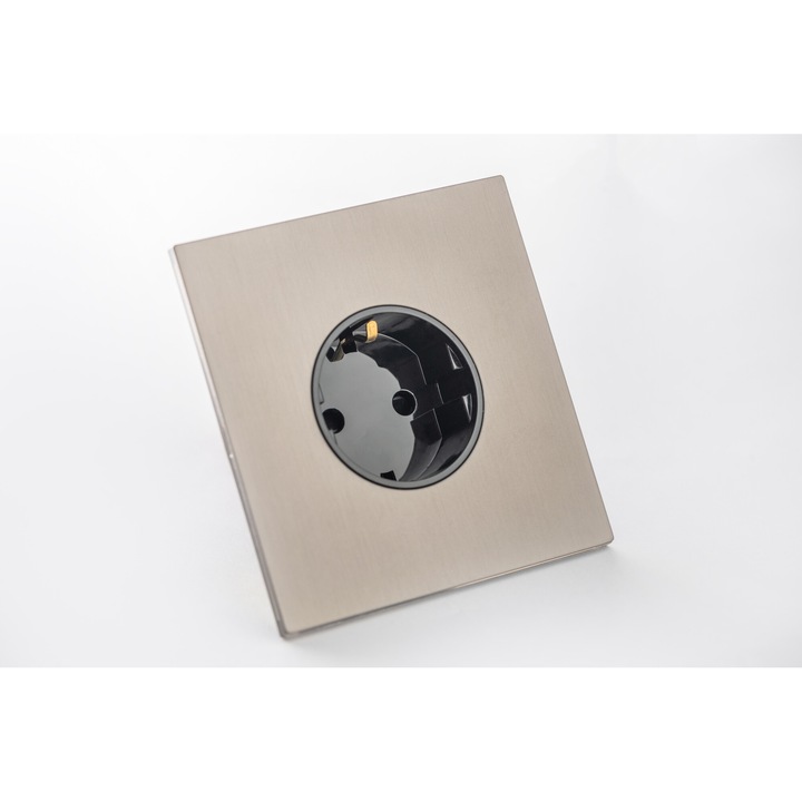 Priza metalica simpla, Grey Brush Vichema, incastrata, Gri, doza cadou