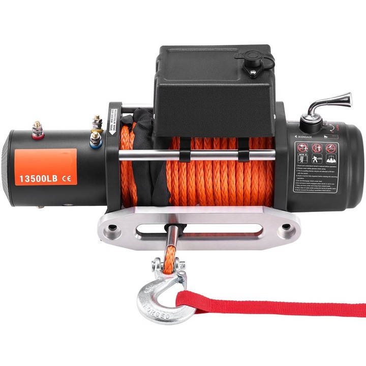 Електрическа лебедка със синтетично въже 12V, капацитет 6123 кг, дължина на теглене 24 м, Wi-Fi дистанционно управление, IP55
